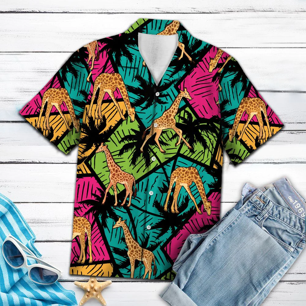 Giraffe Coconut Palm Tree Trendy Hawaiian Shirt Summer Gifts