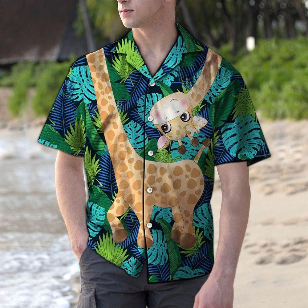 Giraffe Forest Green Trendy Hawaiian Shirt