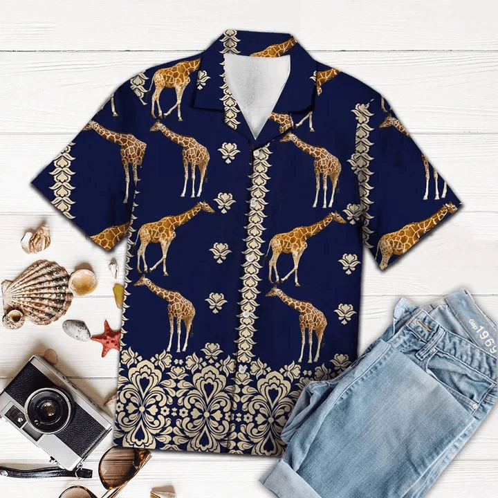 Giraffe Hawaii Shirt For Men Women, Giraffe Symbolic Art In Deep Blue Trendy Hawaiian Shirt Giraffe Hawaii Shirt For Men Women, Giraffe Symbolic Art In Deep Blue Trendy Hawaiian Shirt