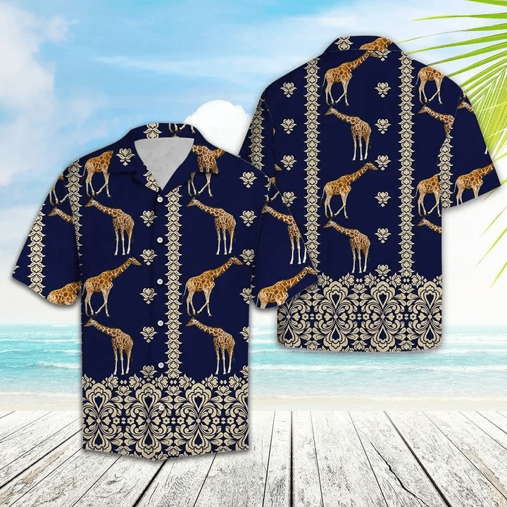 Giraffe Hawaii Shirt For Men Women, Giraffe Symbolic Art In Deep Blue Trendy Hawaiian Shirt