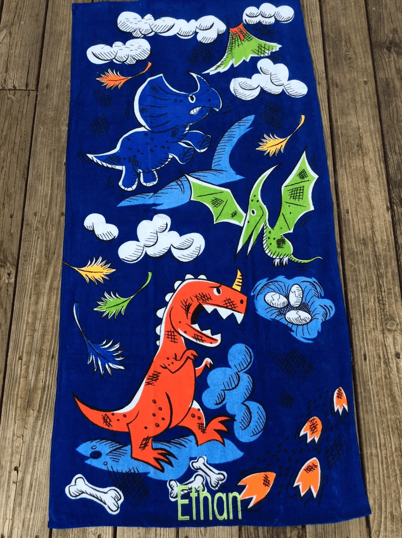 Girl Dinosaur Personalized Beach Towels Unique Birthday Vacation Gift