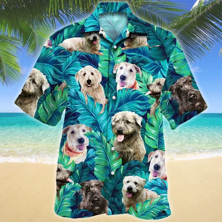 Glen Of Imaal Terrier Dog Lovers Blue And Green Leave Trendy Hawaiian Shirt Glen Of Imaal Terrier Dog Lovers Blue And Green Leave Trendy Hawaiian Shirt