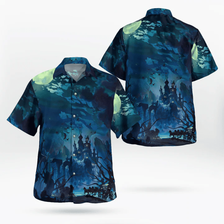 Gloomy Full Moon Night Haunted Halloween Trendy Hawaiian Shirt, Unisex Print Aloha Short Sleeve Casual Shirt