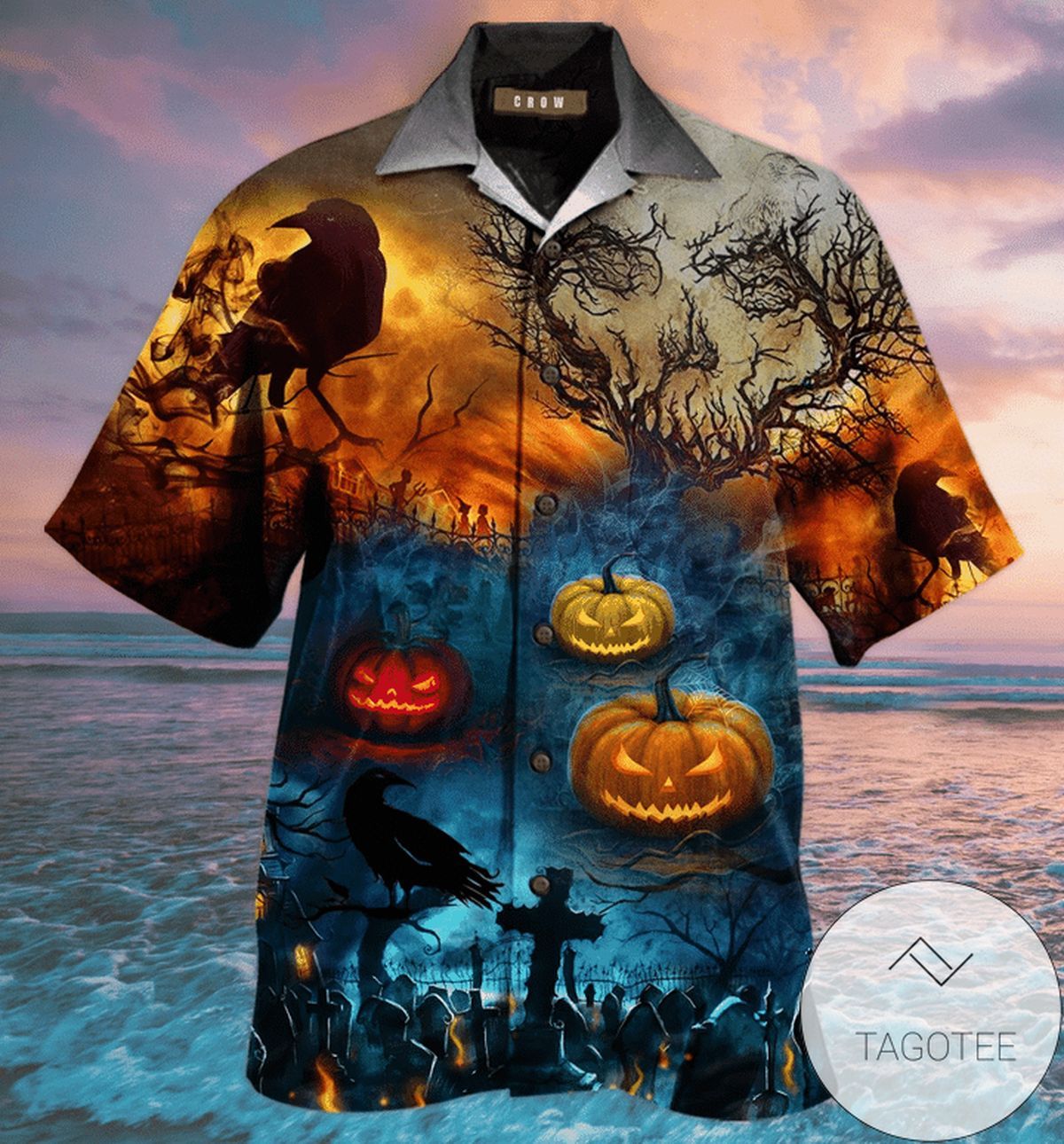 Glowing Pumpkin By Night Halloween Unisex Hawaiian Shirt