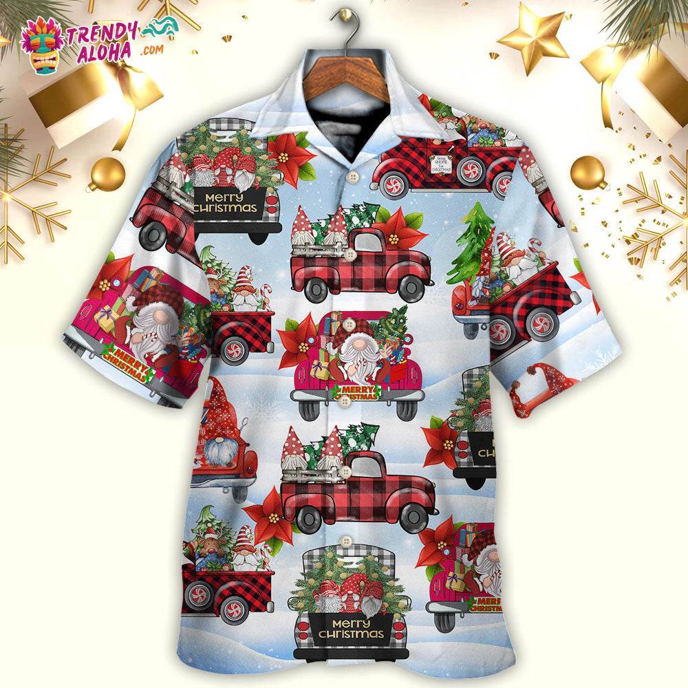 Gnome And Christmas Truck Merry Xmas Hawaiian Shirt – Trendy Aloha
