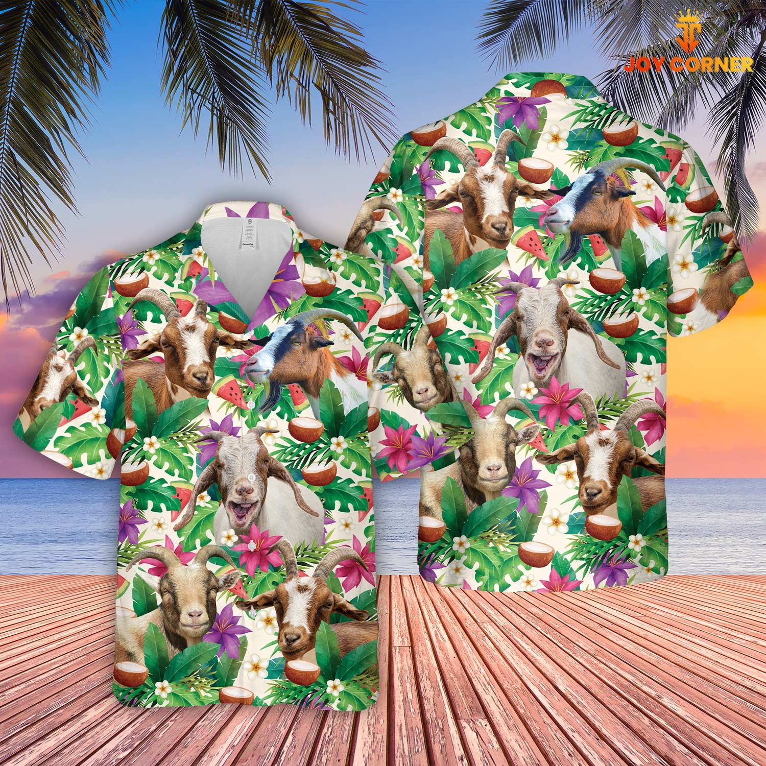 Goat Basking In Summertime Florals Hawaiian Shirt Elegant Design