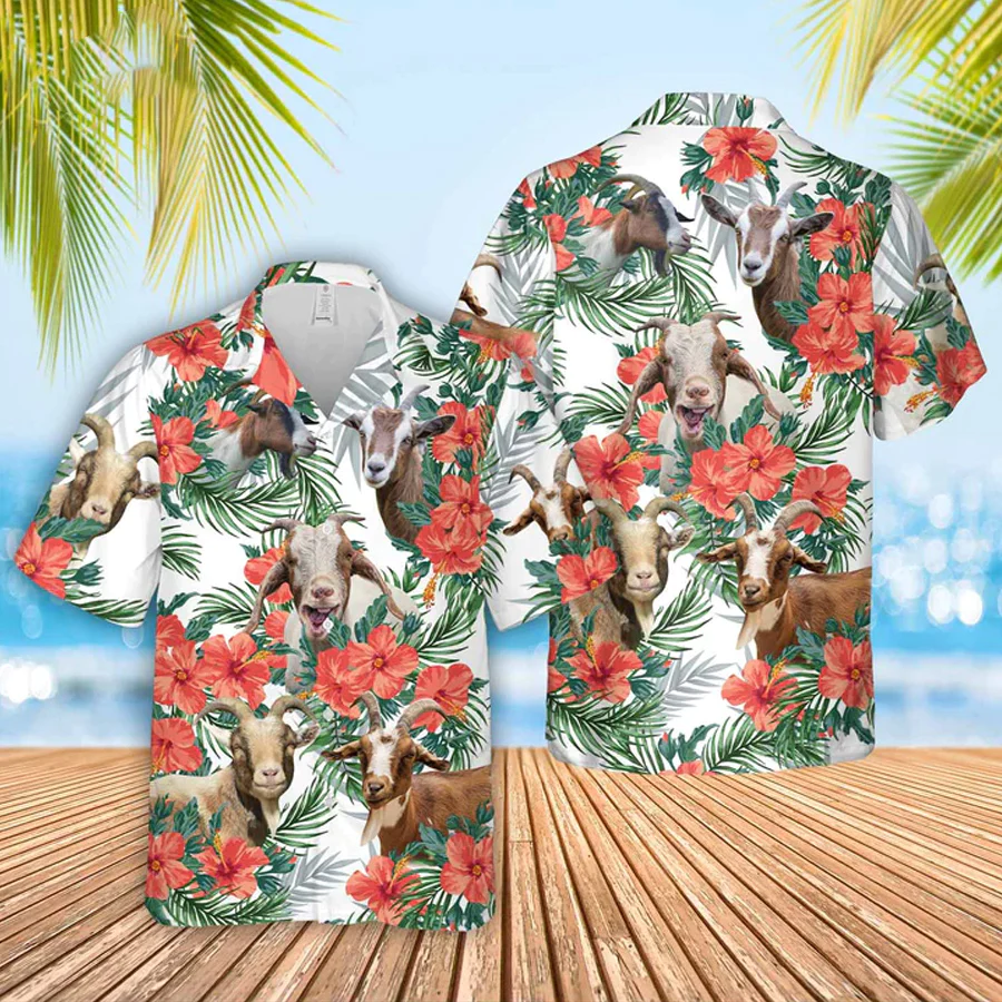 Goat Hawaiian Flowers Trendy Hawaiian Shirt, Summer Aloha Shirt Men And Women