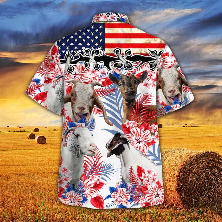 Goat Lovers American Flag Hawaiian Shirt, Goat Aloha Hawaiian Shirt, Goat Shit