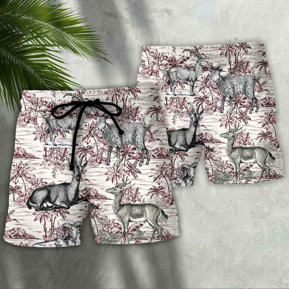 Goat Tropical Style Trendy Aloha Hawaiian Beach Shorts