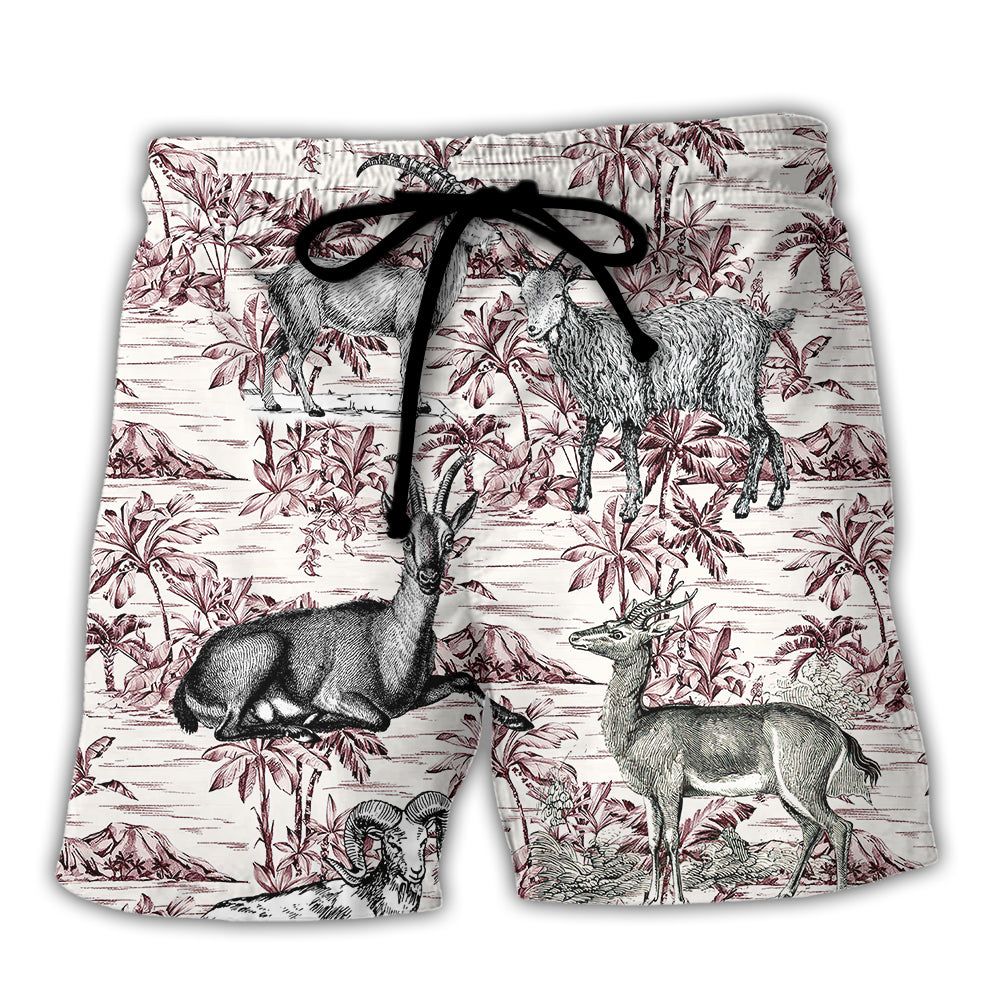 Goat Tropical Style Trendy Aloha Hawaiian Beach Shorts Goat Tropical Style Trendy Aloha Hawaiian Beach Shorts