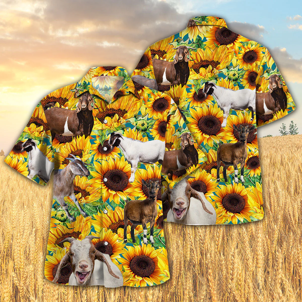 Goat With Sunflower Theme 3D Hawaiian Shirt Unique Printed Design