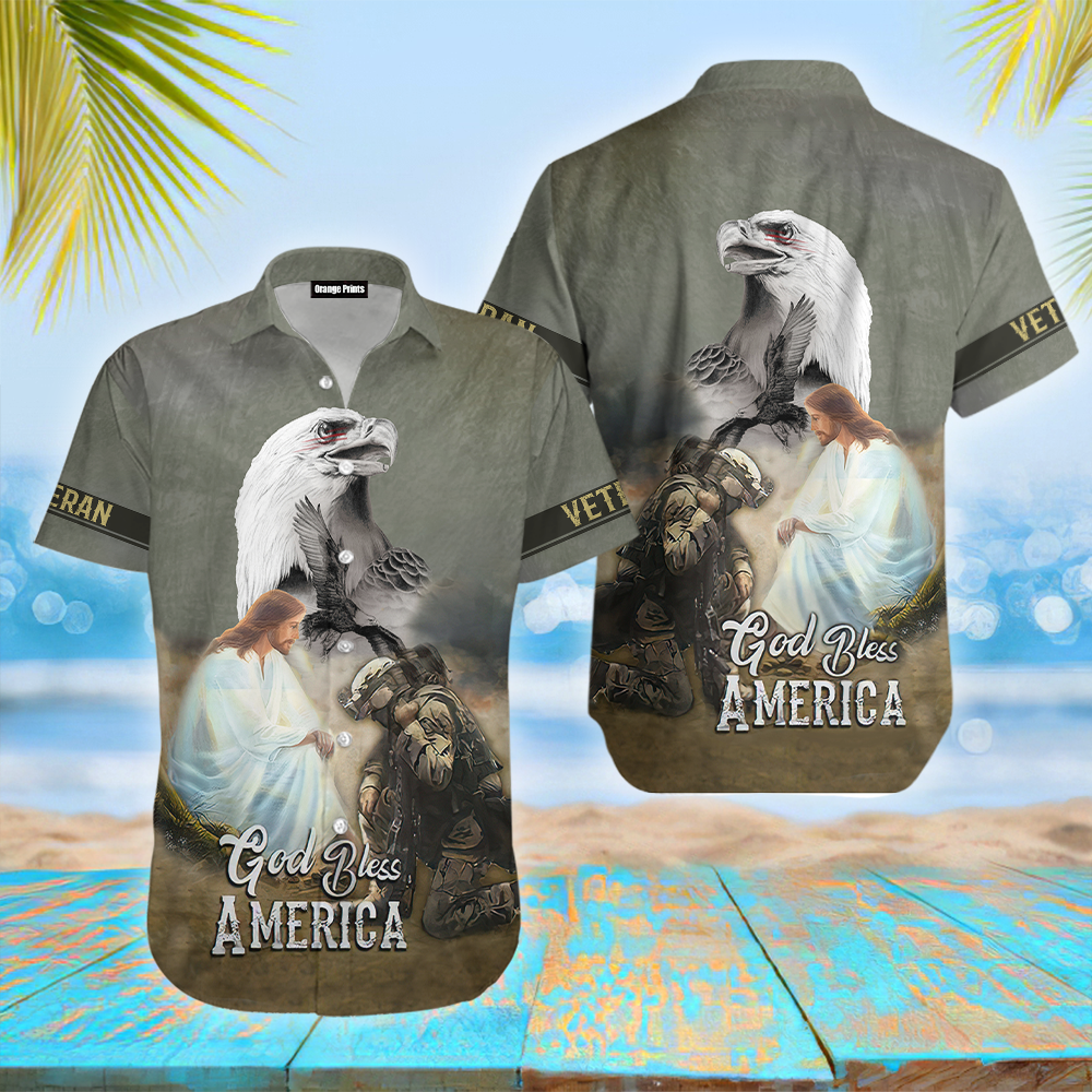God Bless America Veteran Aloha Hawaiian Shirts For Men & For Women |