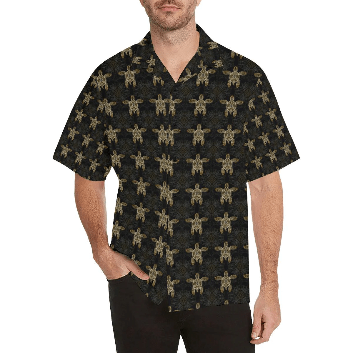 Gold Tribal Turtle Polynesian Design Trendy Hawaiian Shirt, Turtle Lover Trendy Hawaiian Shirt For