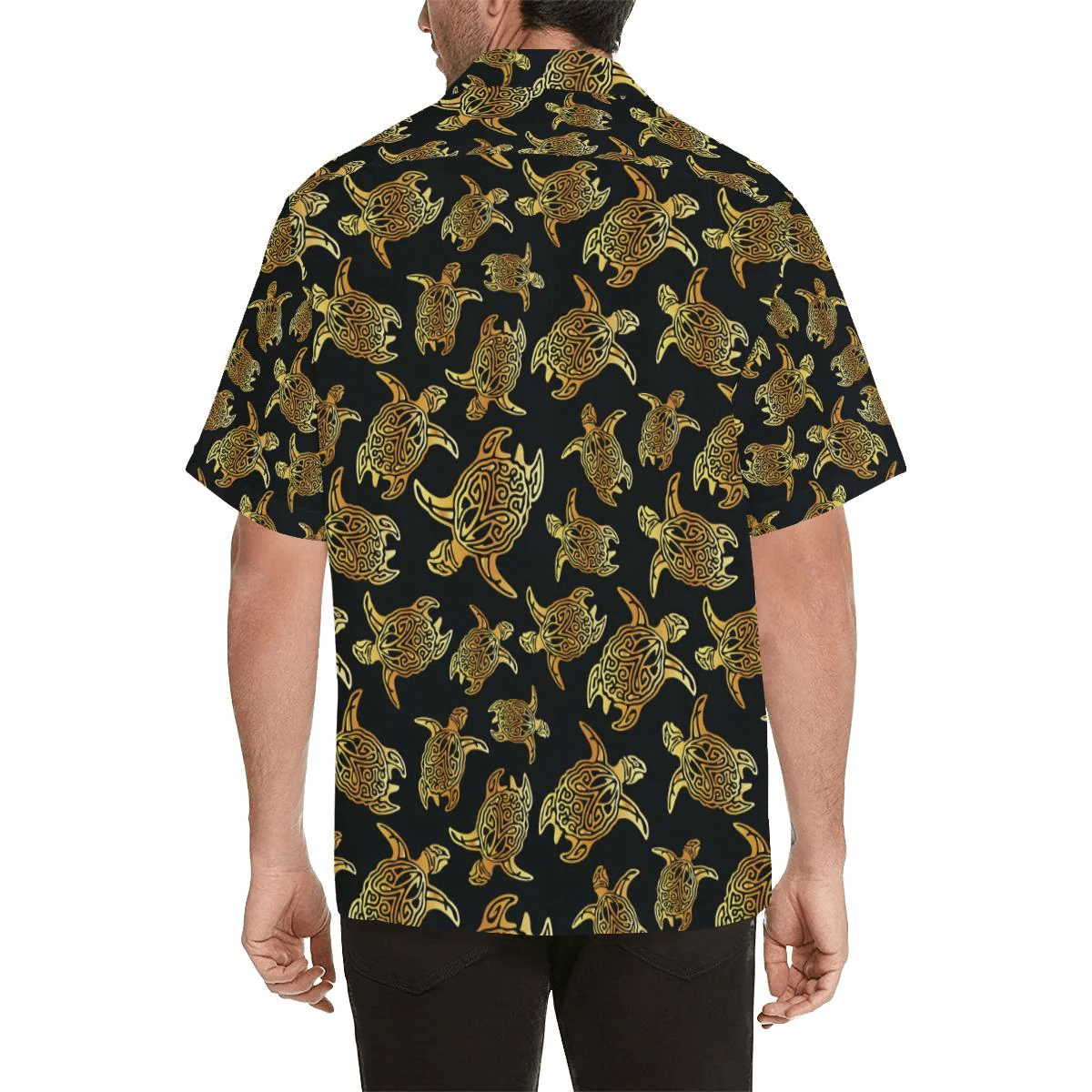 Gold Tribal Turtle Polynesian Themed Trendy Hawaiian Shirt, Turtle Lover Trendy Hawaiian Shirt For