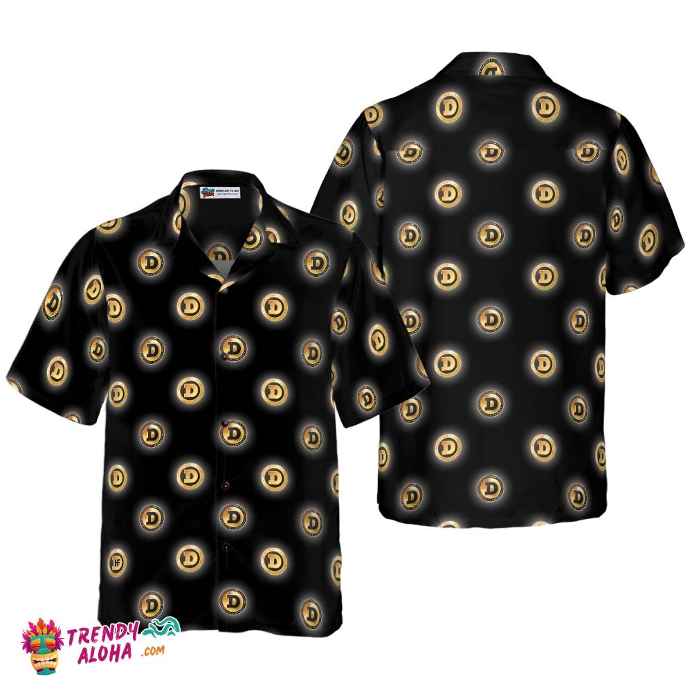 Golden Black Dogecoin Hawaiian Shirt