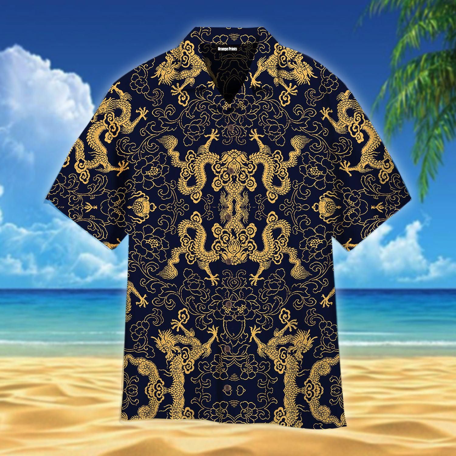 Golden Dragon Traditional Art on Hawaiian Shirt