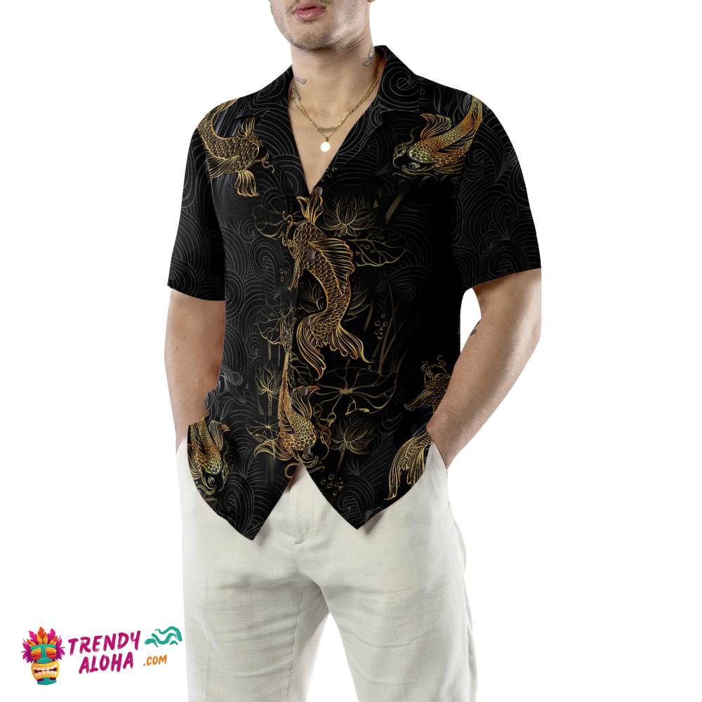 Golden Koi Fish On Waves Hawaiian Shirt