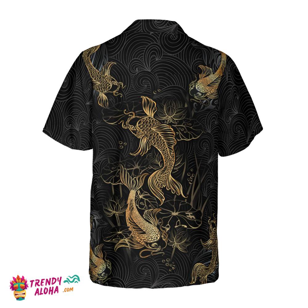 Golden Koi Fish On Waves Hawaiian Shirt