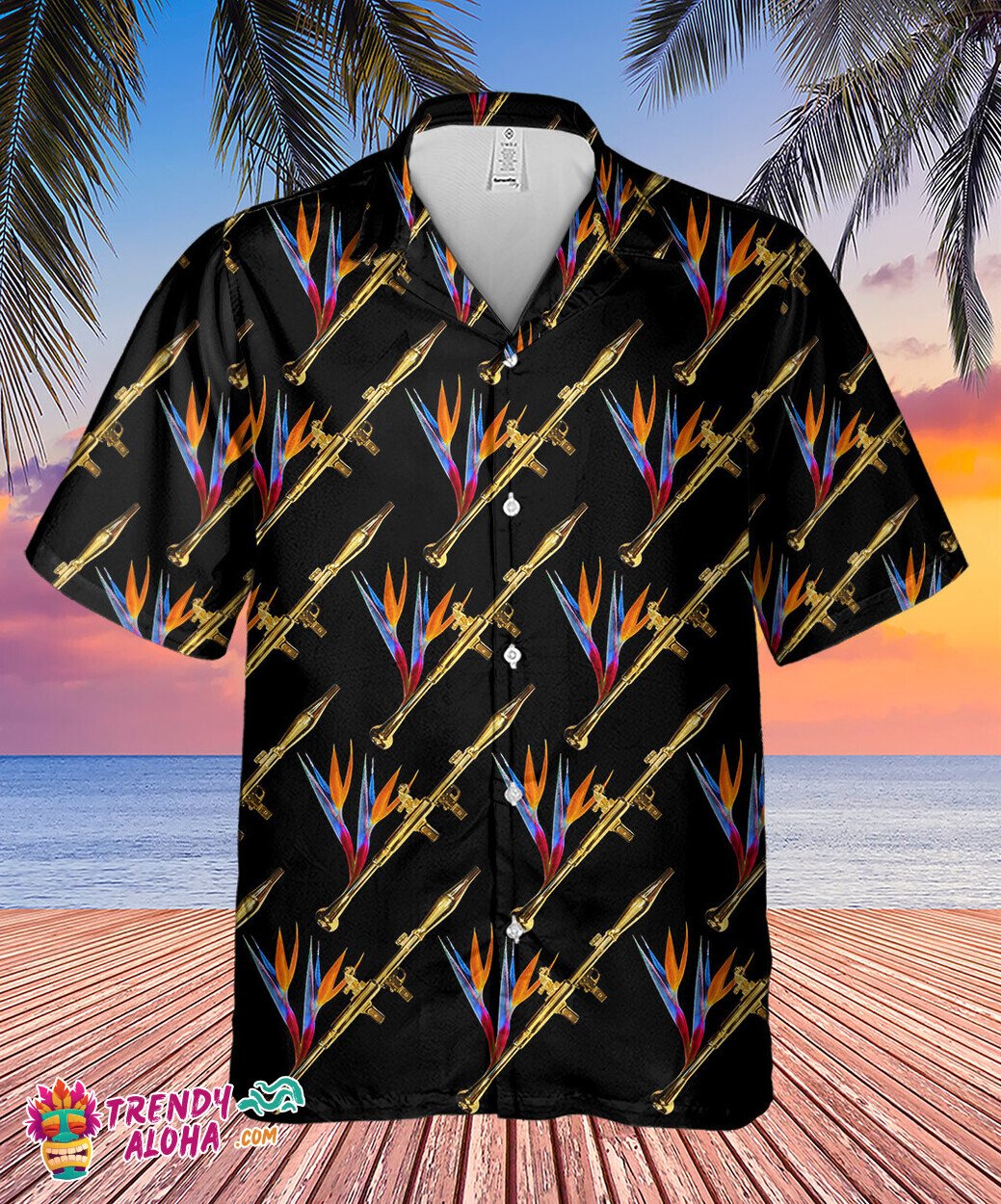 Golden Missile Themed Luxury Black Premium Hawaiian Shirt