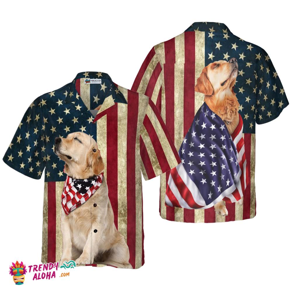 Golden Retriever American Flag Hawaiian Shirt Golden Retriever American Flag Hawaiian Shirt