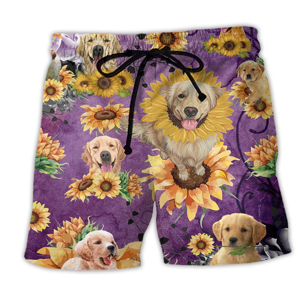 Golden Retriever Be A Sunflower Purple Trendy Aloha Hawaiian Beach Shorts Golden Retriever Be A Sunflower Purple Trendy Aloha Hawaiian Beach Shorts