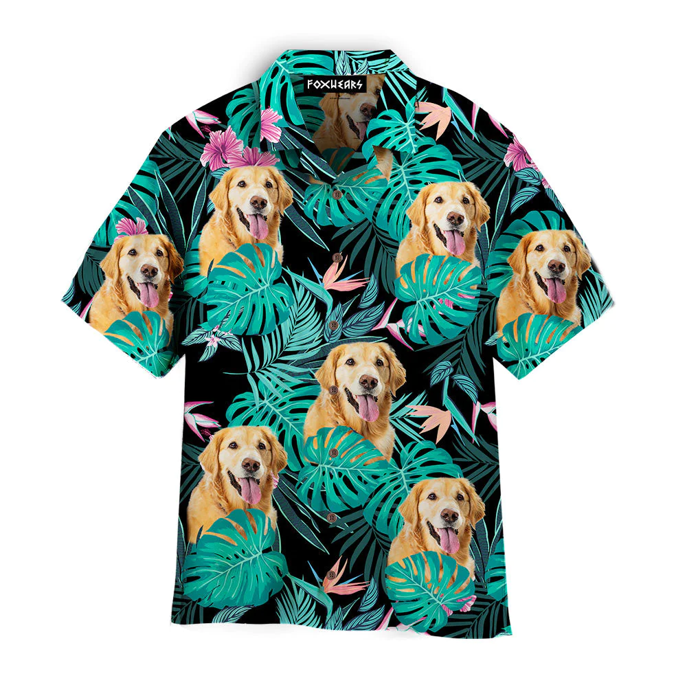 Golden Retriever Dog Palm Leaves Tropical Pattern Hawaiian Shirt