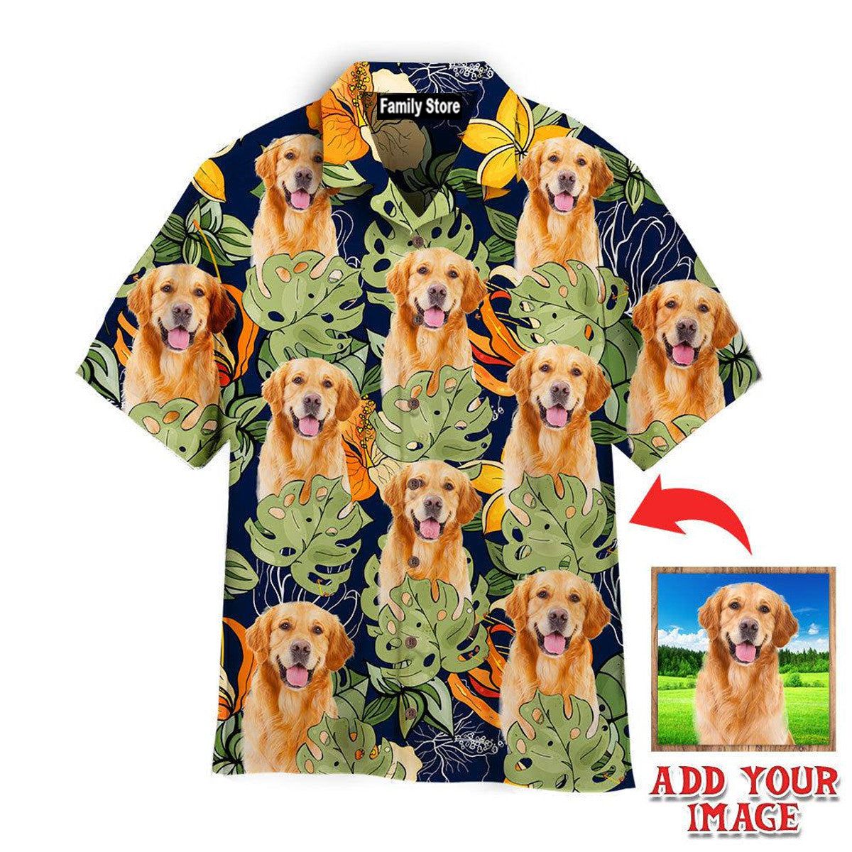 Golden Retriever Dog With Vintage Tropical Leaves Custom Hawaiian Shirt Golden Retriever Dog With Vintage Tropical Leaves Custom Hawaiian Shirt
