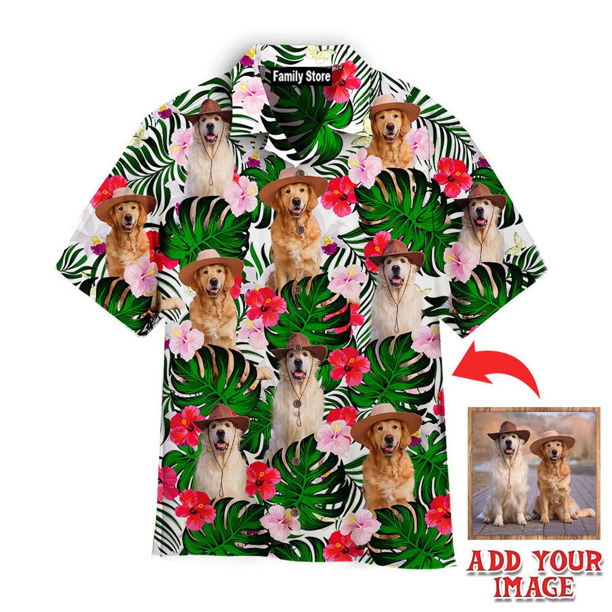 Golden Retriever Dogs Sitting Palm Leaves Custom Hawaiian Shirt Golden Retriever Dogs Sitting Palm Leaves Custom Hawaiian Shirt