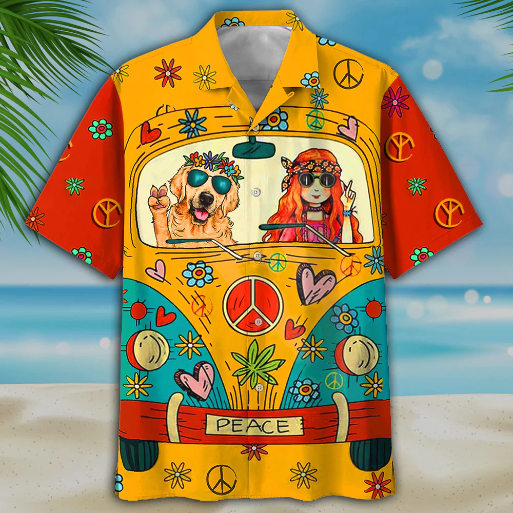 Golden Retriever Hippie Trendy Hawaiian Shirt Golden Retriever Hippie Trendy Hawaiian Shirt