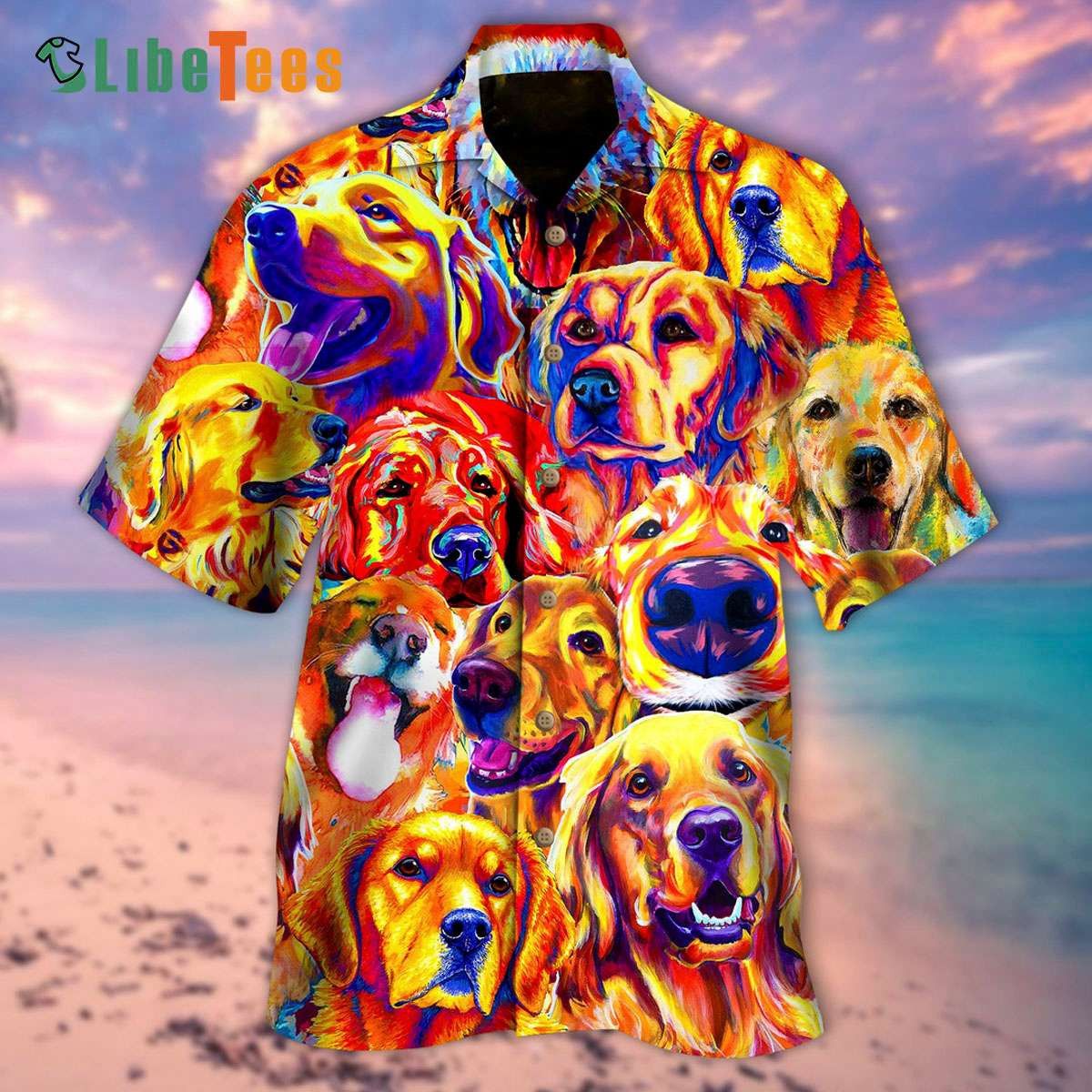 Golden Retriever in Hawaiian Shirt Colorful Painting
