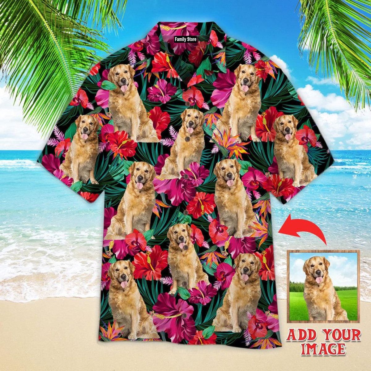 Golden Retriever Palm Tree Island Custom Hawaiian Shirt Golden Retriever Palm Tree Island Custom Hawaiian Shirt