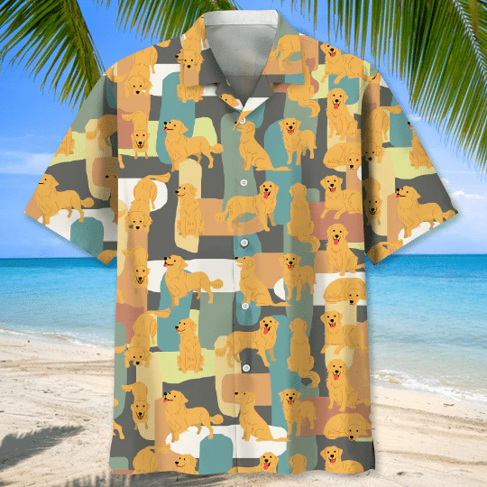 Golden Retriever Pattern For Dog Lover All Printed 3D Hawaiian Shirt