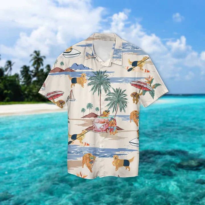 Golden Retriever Summer Beach Hawaiian Shirt, Hawaiian Shirts For Men Short Sleeve Aloha Beach Shirt