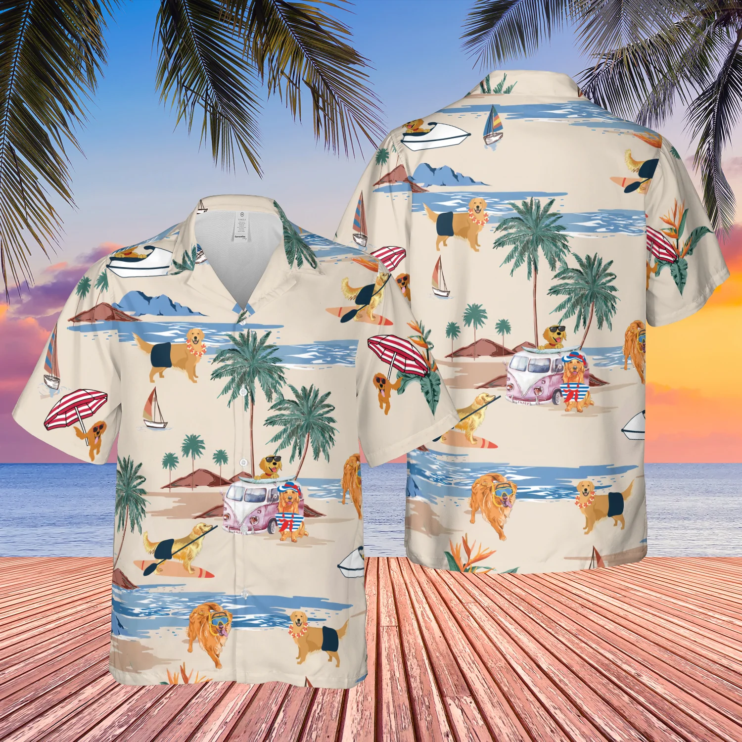 Golden Retriever Summer Beach Trendy Hawaiian Shirt, Dog Beach Short Sleeve Trendy Hawaiian Shirt