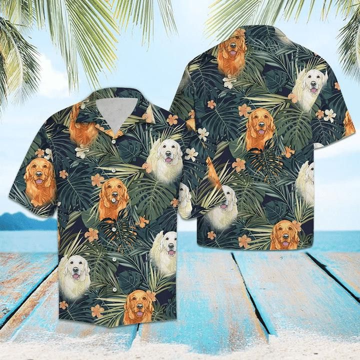 Golden Retriever Tropical Plant Trendy Hawaiian Shirt, Gift For Dog Lovers