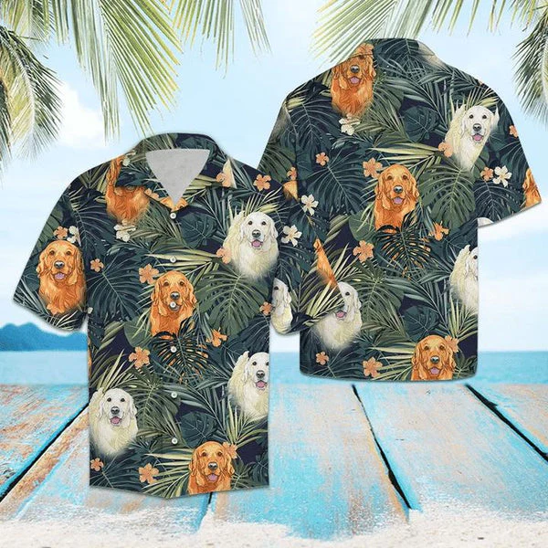 Golden Retriever Tropical Plant Trendy Hawaiian Shirt: Gift for Dog Lovers, Summer Style