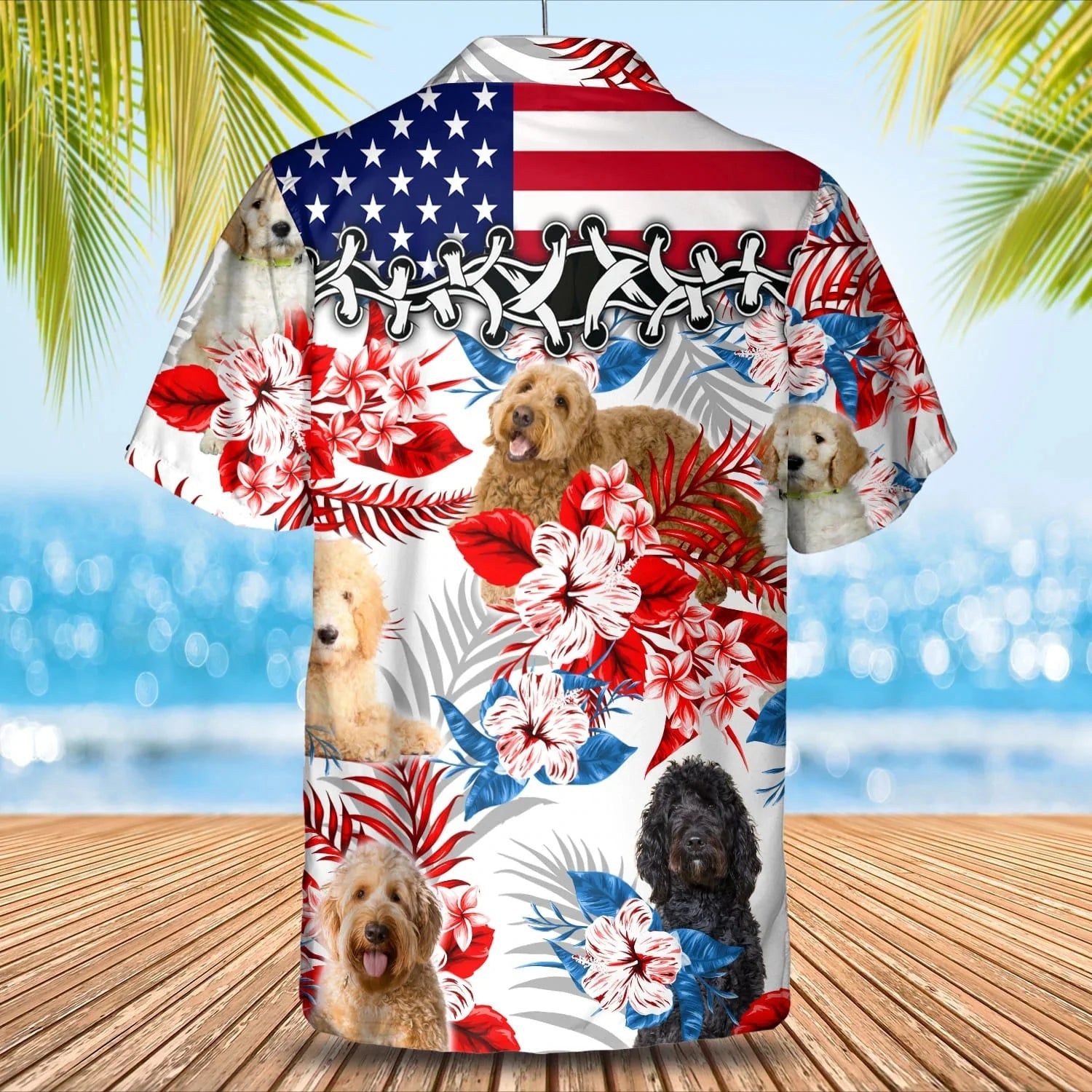 Goldendoodle American Flag Hawaiian Shirt, Summer Aloha Shirt, Men Hawaiian Shirt, Gift For Summer