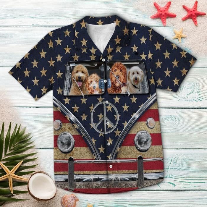 Goldendoodle Hippie Bus Aloha Shirt for Canine Fans