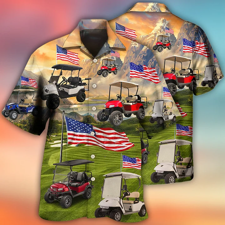 Golf Aloha Trendy Hawaiian Shirts For Summer, Golf Club Car Usa Flag Independence Day Trendy Hawaiian Shirts For Men Women