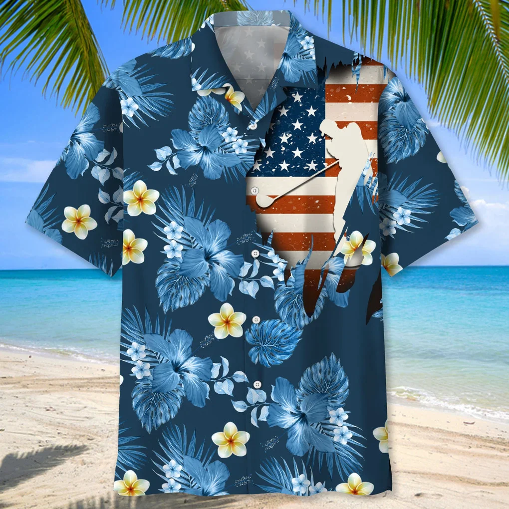 Golf American Flag Trendy Hawaiian Shirt, Trendy Hawaiian Shirt For Men, Summer Gift Golf American Flag Trendy Hawaiian Shirt, Trendy Hawaiian Shirt For Men, Summer Gift