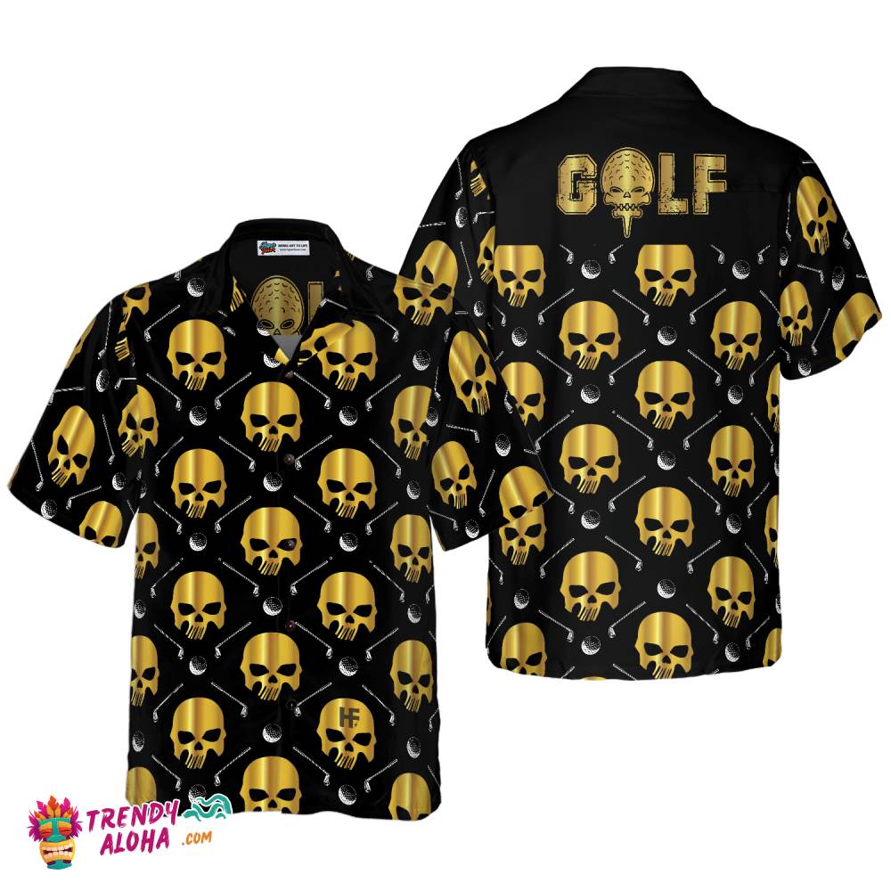 Golf And Golden Skull Pattern Hawaiian Shirt Golf And Golden Skull Pattern Hawaiian Shirt