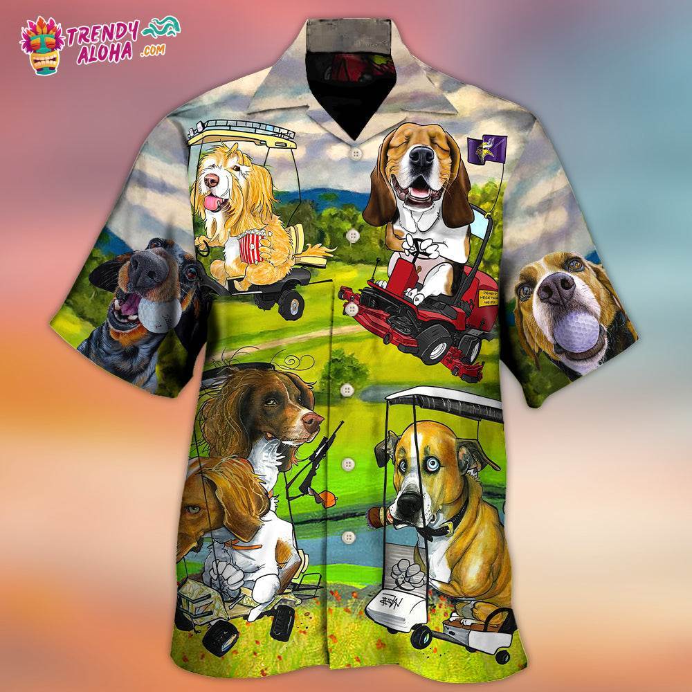 Golf Dog Driving Golf Cart Art Style Hawaiian Shirt – Trendy Aloha
