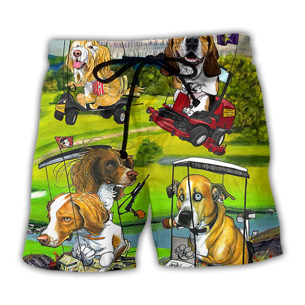 Golf Dog Driving Golf Cart Art Style Trendy Aloha Hawaiian Beach Shorts Golf Dog Driving Golf Cart Art Style Trendy Aloha Hawaiian Beach Shorts