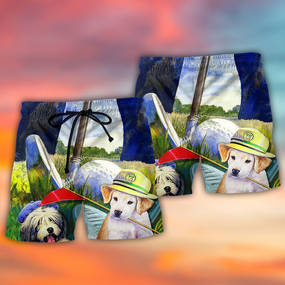 Golf Dog Funny Lover Golf Art Style Trendy Aloha Hawaiian Beach Shorts