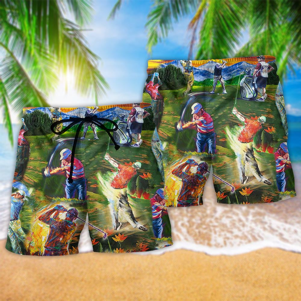 Golf Life Is Short Swing Hard Golf Cool Trendy Aloha Hawaiian Beach Shorts