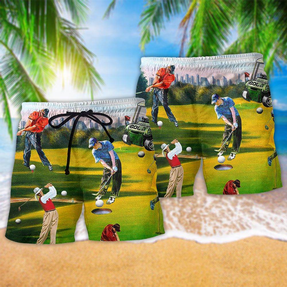 Golf Love It Unique Trendy Aloha Hawaiian Beach Shorts