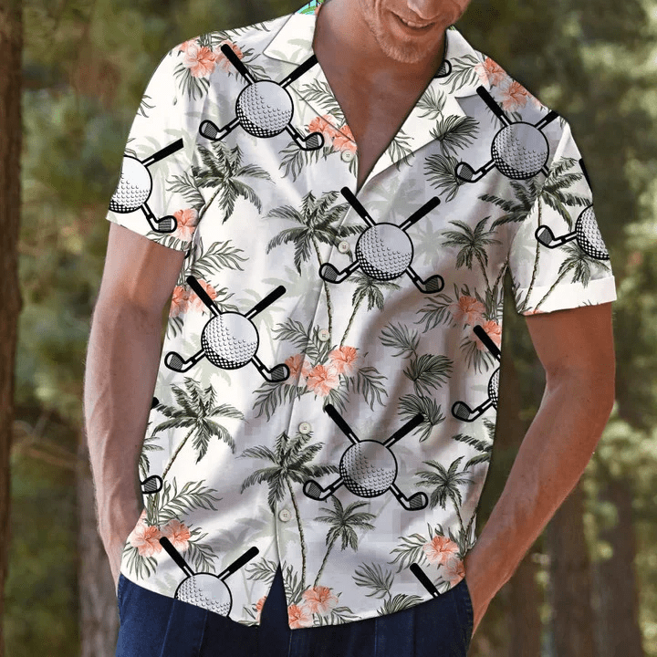 Golf Putter And Balls With Palm Trees Design Hawaiian Shirt Golf Putter And Balls With Palm Trees Design Hawaiian Shirt