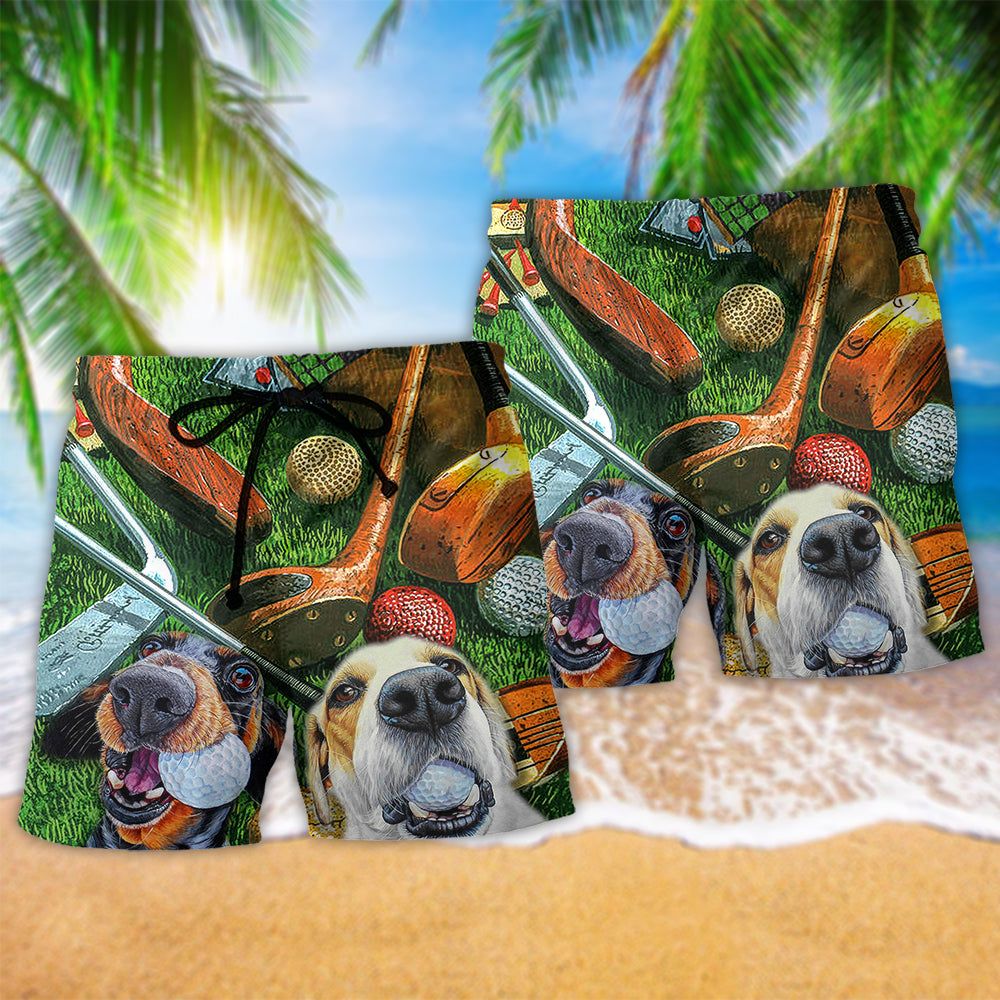 Golf Style Funny Dog Colorful Trendy Aloha Hawaiian Beach Shorts