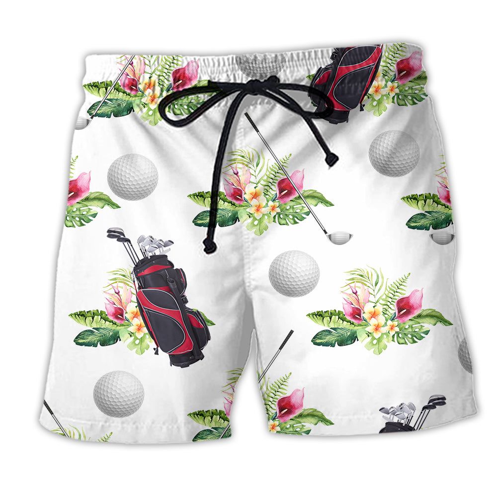 Golf Tropical Floral White Style Trendy Aloha Hawaiian Beach Shorts Golf Tropical Floral White Style Trendy Aloha Hawaiian Beach Shorts