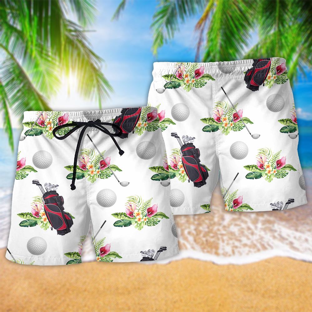 Golf Tropical Floral White Style Trendy Aloha Hawaiian Beach Shorts